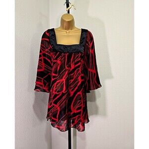 Vtg Fashion Bug 90s Whimsigoth Fairy Grunge Flare Sleeve Top Sz 30 32 Red Black